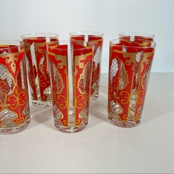 Vintage Mid Century Modern Red & Gold Capri Of California Drinking Glasses - Picture 7 of 10